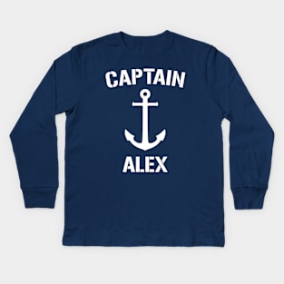 Nautical Captain Alex Personalized Boat Anchor Kids Long Sleeve T-Shirt